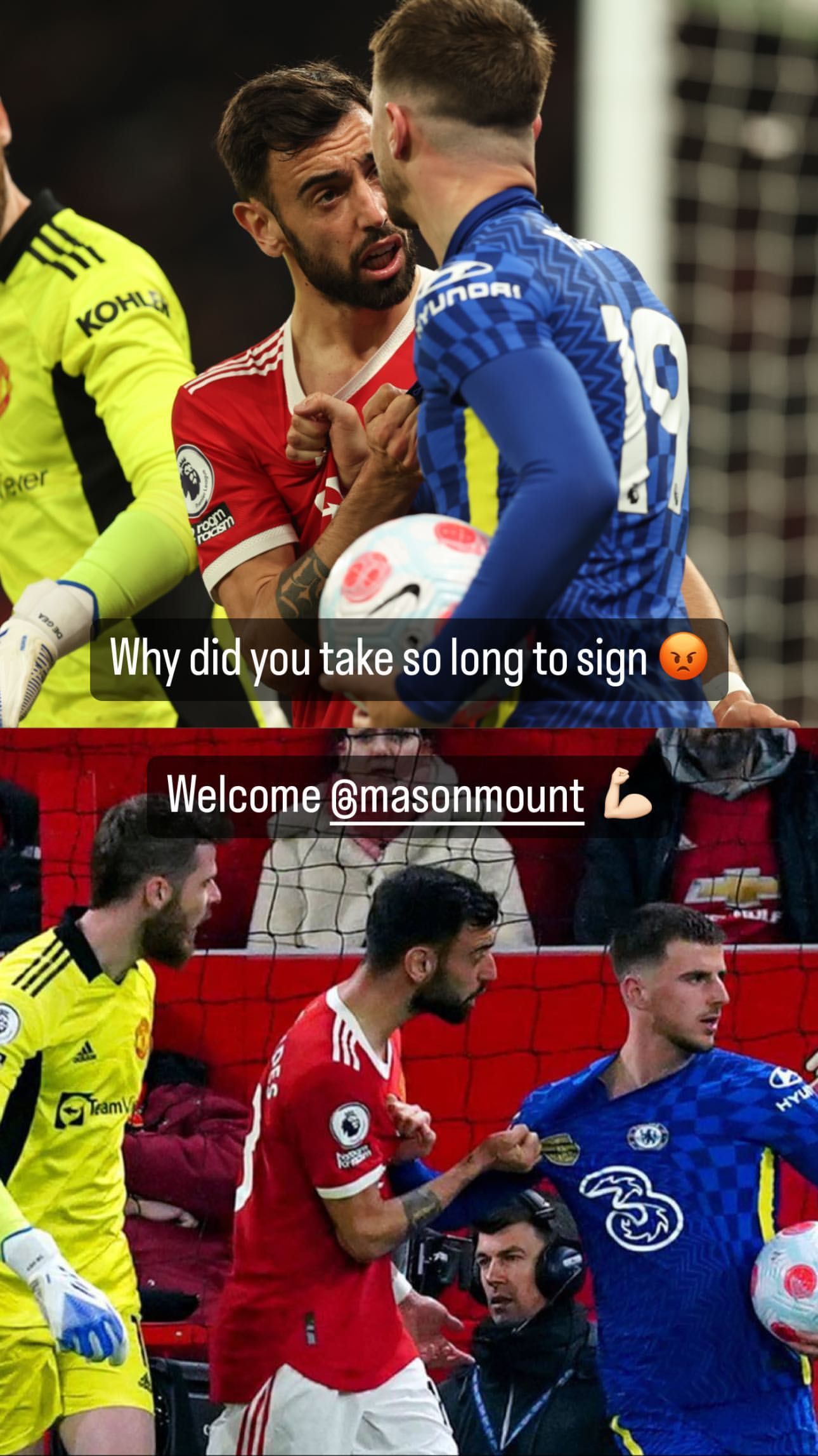 Instagram story Bruno Fernandes menyambut Mason Mount