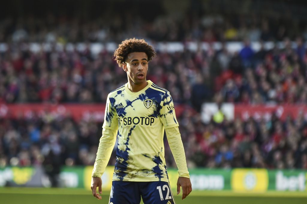 FILE - Leeds United's Tyler Adams stands on the pitch during their English Premier League soccer match against Nottingham Forest at City Ground stadium in Nottingham, England, on Feb. 5, 2023. United States captain Tyler Adams is unlikely to play again for Leeds this season. Adams underwent hamstring surgery in March and Leeds manager Sam Allardyce says on Thursday, May 11 he does not expect the defensive midfielder to feature in the team's final three games as it battles to avoid relegation from the Premier League. (AP Photo/Rui Vieira, File)