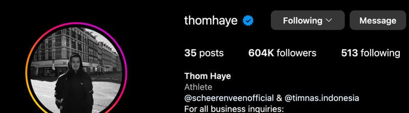 Thom Haye mempunyai followers Instagram 600 ribu lebih usai debut di Timnas Indonesia.